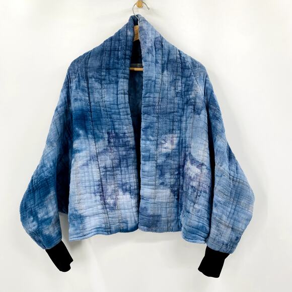 Blue tie dye quilted Bomber Jacket - Picture 2 of 5